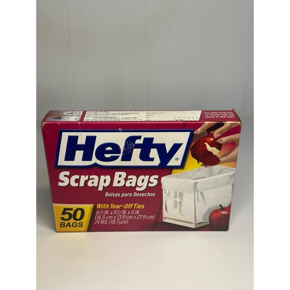 VTG Old Stock New Hefty Scrap Bags 50 White Bags With Tear-Off Ties - Picture 1 of 4